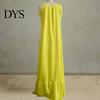 Loose Fit Summer Dress Women's Casual Tie Shoulder Sleeveless Square Fresh Natural Look Neck Maxi A-Line Ruffle Flowy Beach Sundress Spring