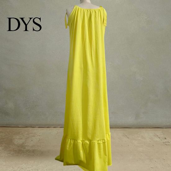 Loose Fit Summer Dress Women's Casual Tie Shoulder Sleeveless Square Fresh Natural Look Neck Maxi A-Line Ruffle Flowy Beach Sundress Spring