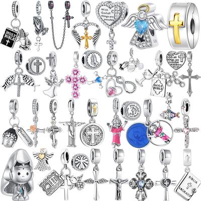 New 925 Silver Cross Faith With God All Things Are Possible Bead Charms Pendant Fit Bracelet Fine DIY Jewelry Making For Women