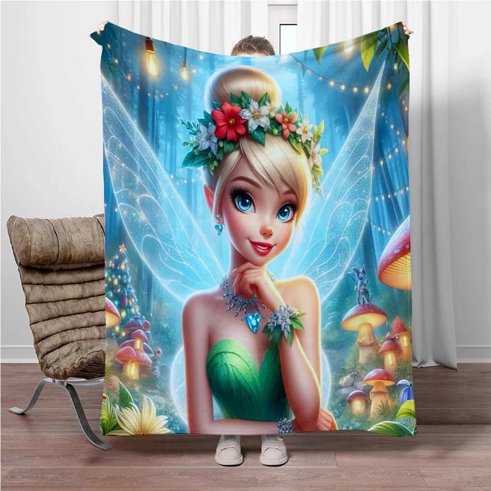 Disney Cartoon Tinker Bell Flannel Blanket Warm Soft Throw Thick Picnic Blankets for Bed Bedspread Sofa Decor Kids Boy Girl Gift