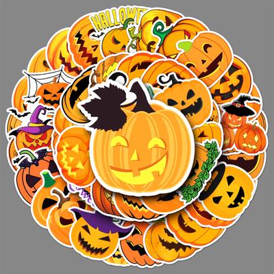 50 Pegatinas Doodle de Dibujos Animados de Calabaza de Halloween Decorativas para Funda de Teléfono Móvil, Maleta