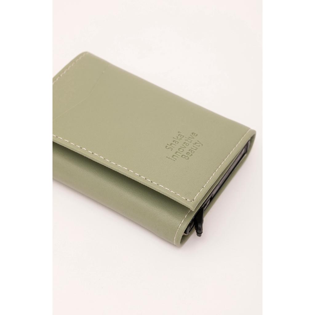 Schwarze Shk69-Geldbörse aus Kunstleder mit Papiergeldfach, automatischem Schiebemechanismus, Vordertasche und Kartenhalter