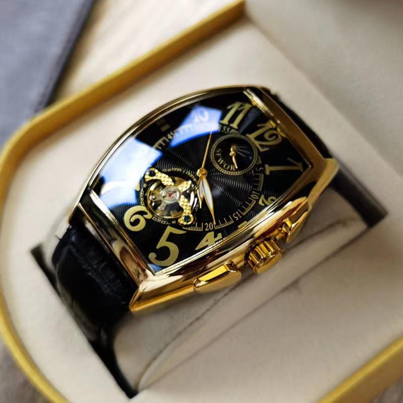 Men S Mechanical Watch Waterproof Wine Barrel Type Hollow Belt Men S Watch Personality Social Guy Watch Men