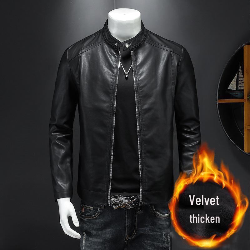 Men's Leather Motorcycle Jacket: Autumn/Winter Casual, Available in Plus Velvet and Thin Styles