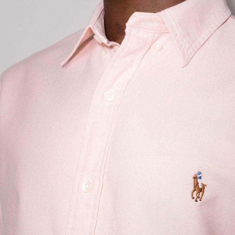 Polo Ralph Lauren Einfarbiges Poloshirt mit Kragen Slim Fit Langarmhemd Herrenhemden Rosa 710549084-008