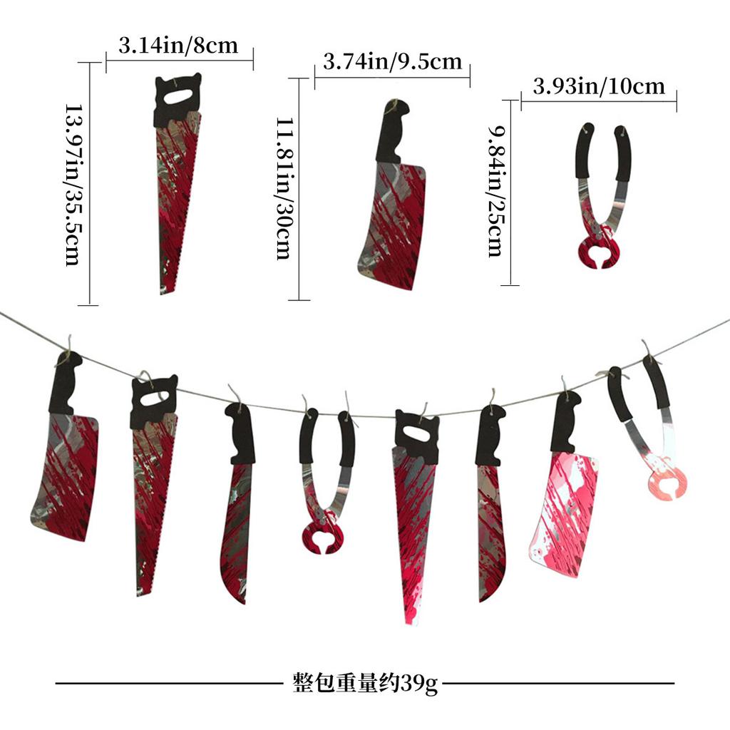 Halloween Horror Decoration Blood Knife String Flag Blood Bat Crow Spiral Pendant Customization