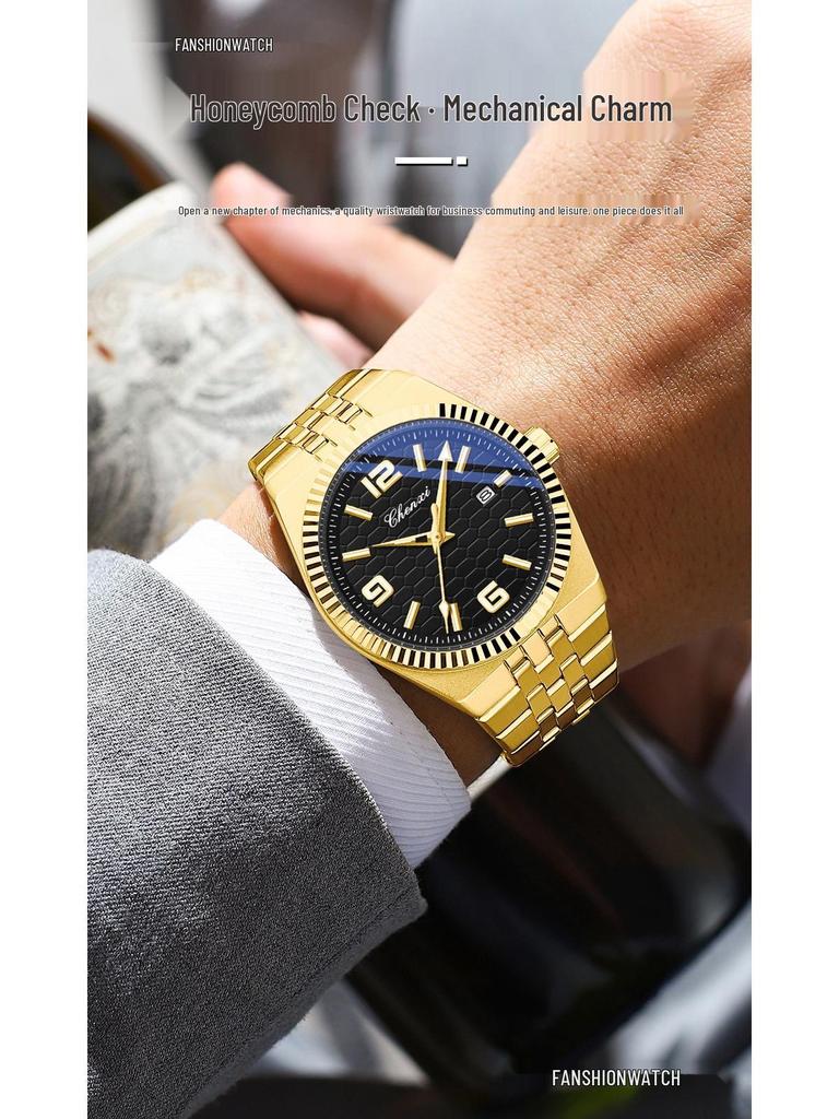 CHENXI Men's Fashion Stainless Steel Automatic Mechanical Watch with Calendar & Luminous Waterproof Features