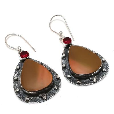 Natural Mookaite, Garnet Gemstone 925 Sterling Silver Earring 2.17" s5E92