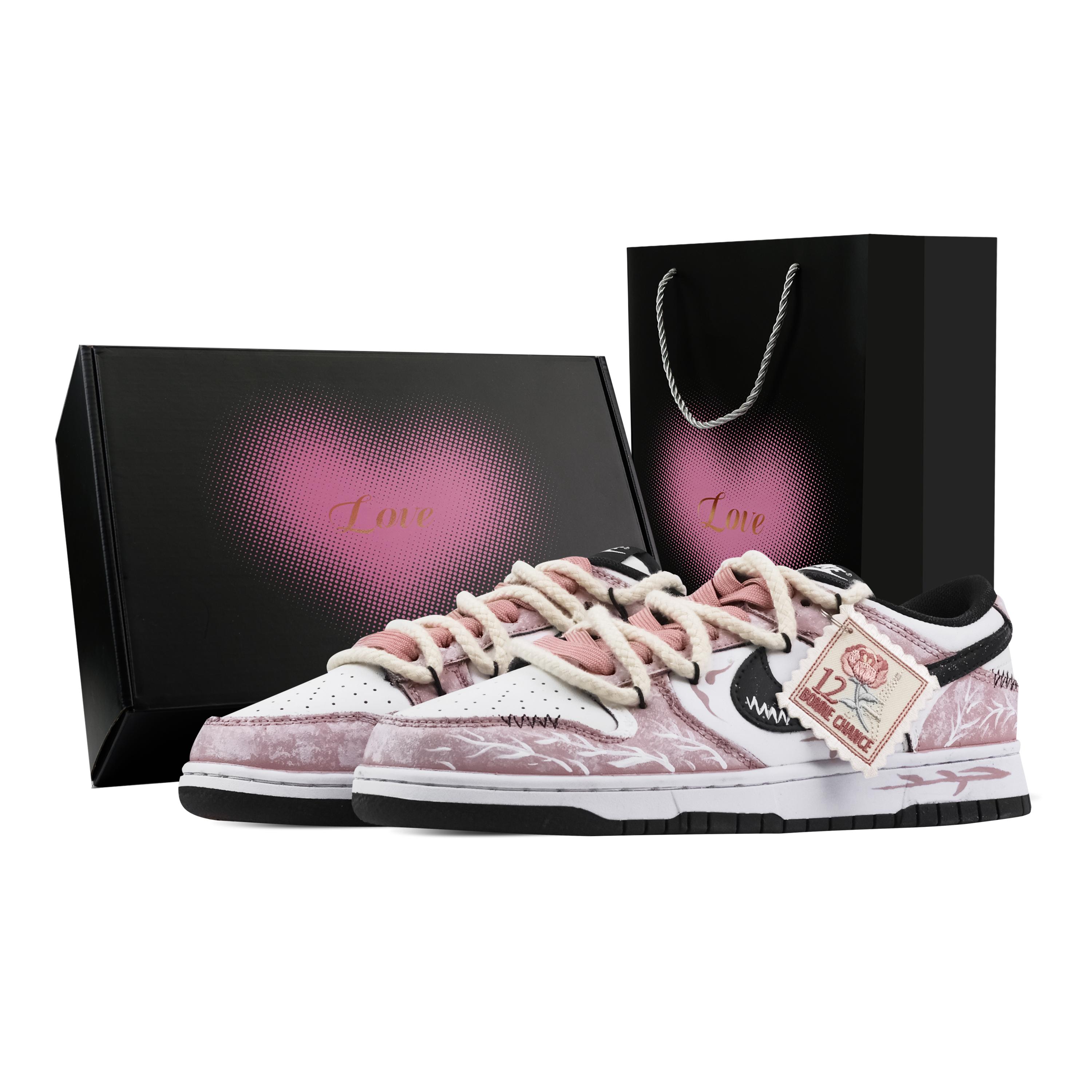

Nike Dunk Pink Rose Postcard 1 Heart Box Slip Resistant Abrasion Resistant Low top Skateboard Shoes Unisex Pink White HF5441-100(Team773-1-) 42.5