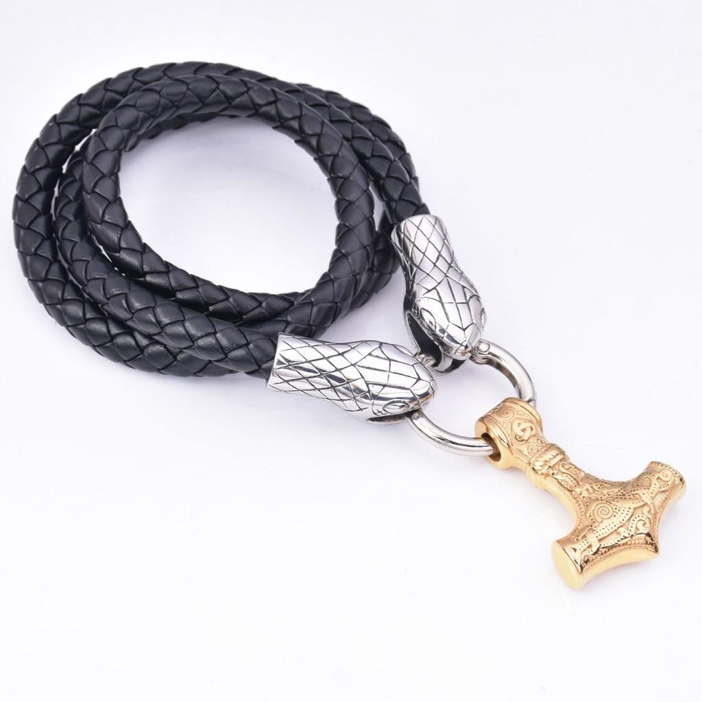 Explosive Nordic Viking Stainless Steel Snake Head Thor 'S Hammer Pendant Necklace Men 'S Jewelry 