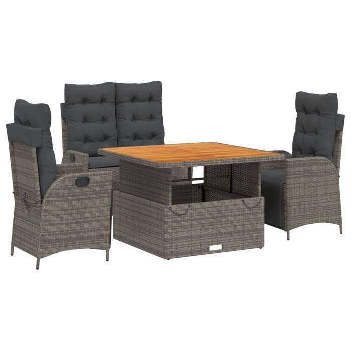 VidaXL Ensemble à Manger de Jardin avec Coussins 4 pcs, Table de Terrasse, Meubles de Patio, Mobilier d'Extérieur, Gris 3277465