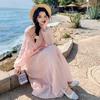 Light blue seaside vacation dress women's spring and summer new models are popular today, beautiful and sweet off-the-shoulder fairy skirt