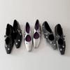 Sheepskin Version~ French Rhinestone Flower Inner Height Increase Small Square Head Light Mouth Single Shoes Women's Word with Silver Mary Jane Shoes