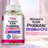 Probióticos Crus para Mulheres 100 Bilhões de UFC Cápsulas com Prebióticos, Enzimas Digestivas, Aprovado para Adultos, Suplemento Estável à Temperatura Ambiente