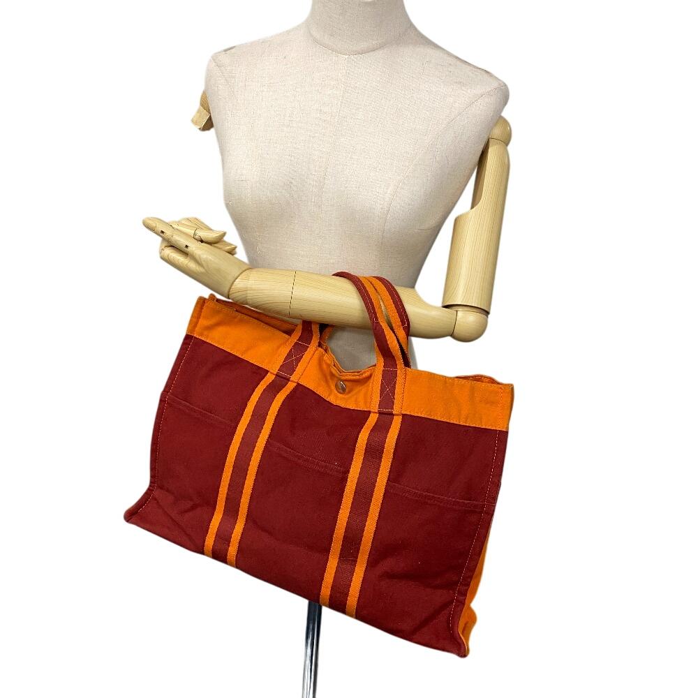 Hermes Hawaii French Festival Limited 2002 Fool Toe Canvas Fool ToeMM Tote Bag Orange Canvas Unisex Used