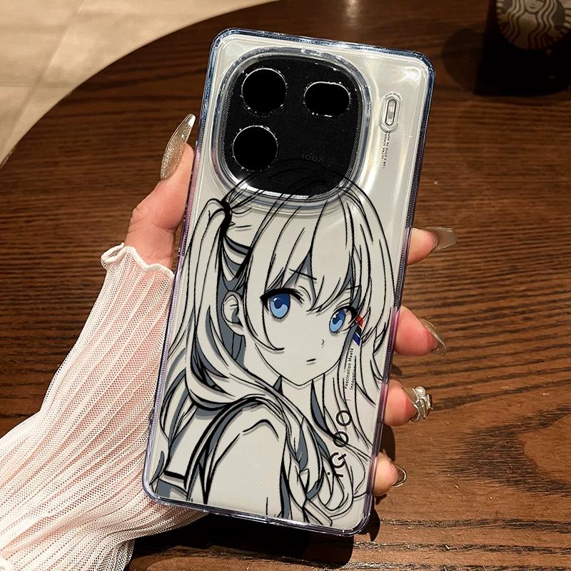 Anime Girl Line Art TPU Phone Case For IPhone 15 14 13 12 11 Pro Max X XR XS 8 7 Plus, Clear Shockproof Protective Cover