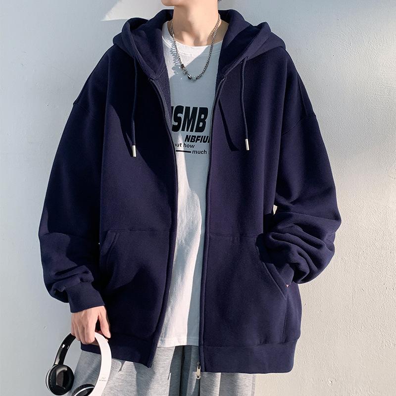 Solid-color Sweatshirt Jacket Men's Simple and Trendy Jacket Women's Spring and Autumn Hooded Jacket Loose and Casual Cardigan Top