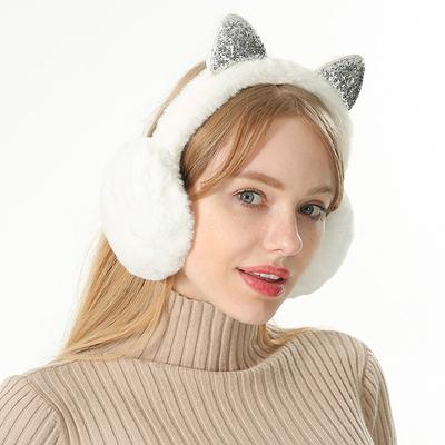 Cartoon Glitter Sequin Cat Ears Ear Earmuffs Headphones Ear Cover For Woman Girls Outdoor Cold Protection Fluffy Soft Earmuffs