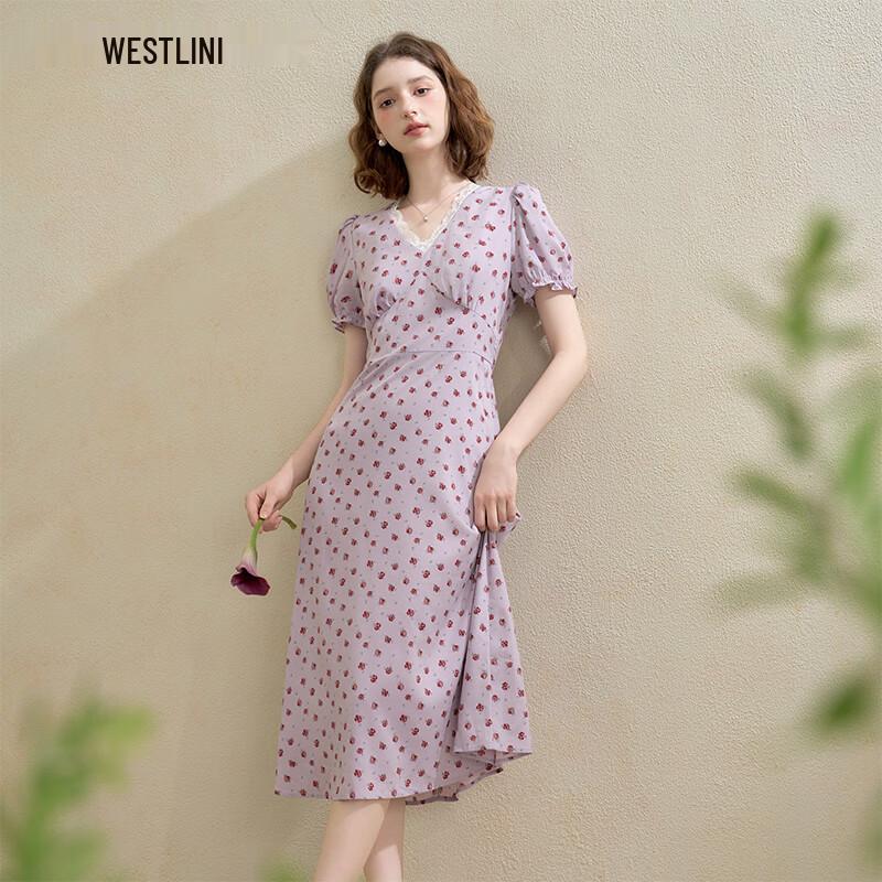 

Женское миди-платье А-силуэта с V-образным вырезом и цветочным кружевом S