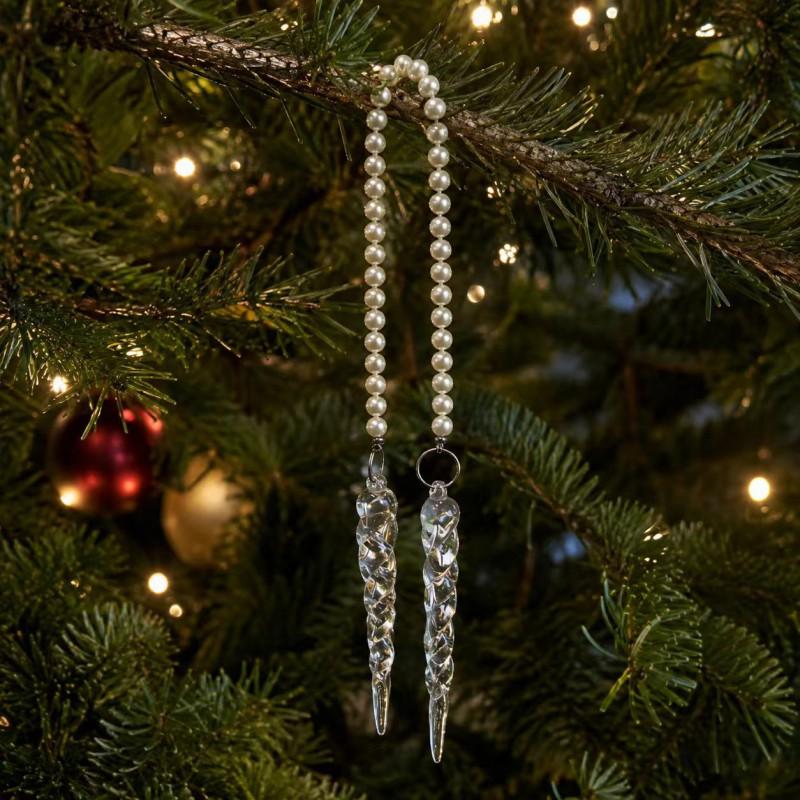 Vintage Pearl Crystal Hanging Ornament Christmas Tree Decor Holiday Party Decoration Lightweight Luxury Style