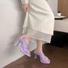 New Cut-out Sandals for Summer 2025 Women's Patent Leather Square Toe Thick Heel Fashionable Platform Women's High Heels