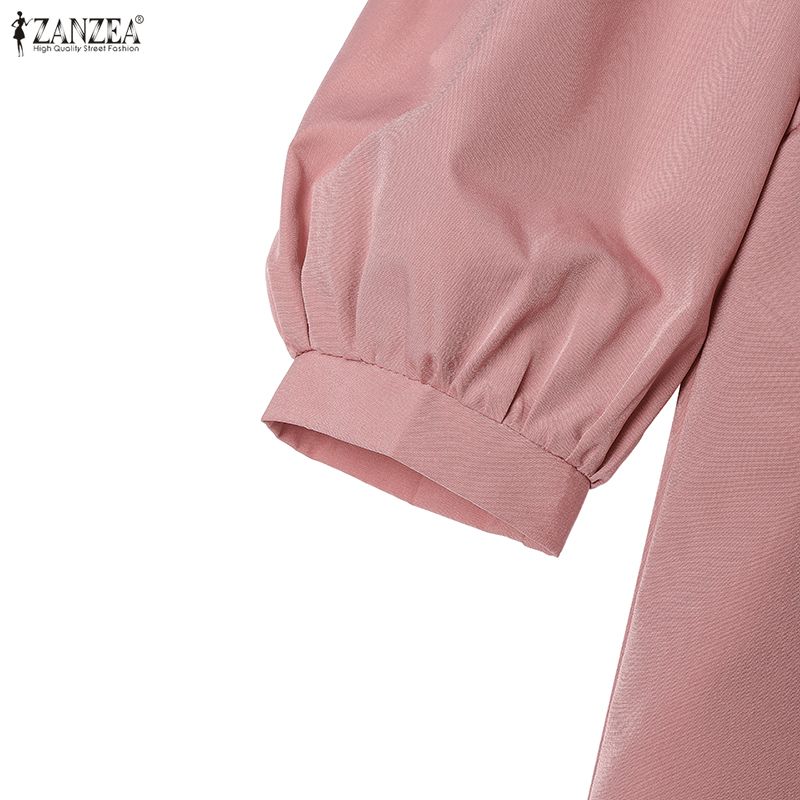 ZANZEA חולצת נשים קז'ואלית עם צווארון וי בצבע אחיד ושרוולי 3/4