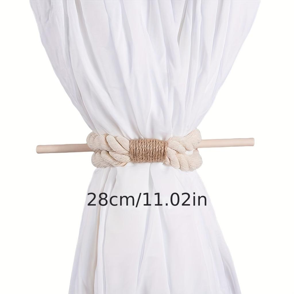 2pcs Boho Style Curtain Tiebacks, Rustic Solid Wooden Rods with Thick and Jute Rope, Simple Curtain Holdbacks for Bedroom & Living Room Decor