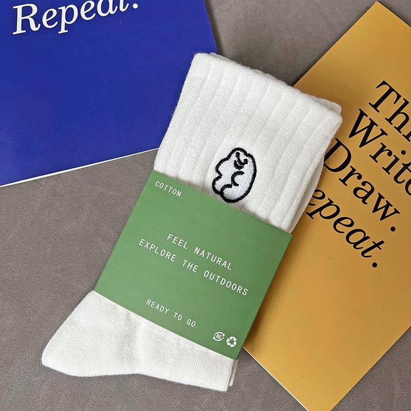 Men s Sport Mid-Calf Embroidered Socks - Anti-Odor, Sweat-Absorbent, Solid Color Trendy Style