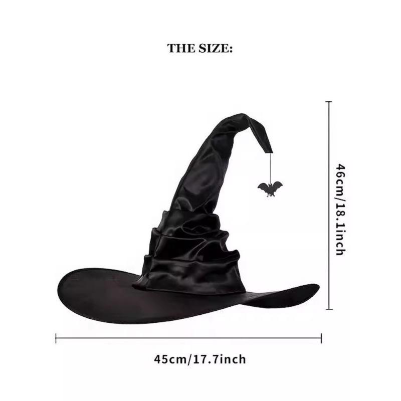 Black Pleated Witch Hat Costume Prop - One Size for Halloween Parties