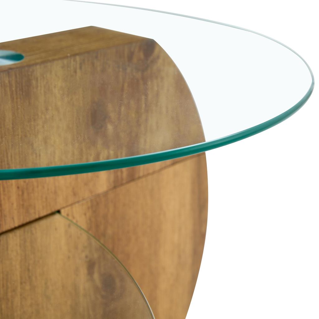 Modern Minimalist Tempered Glass Coffee Table, Multi-Layered MDF Base, Natural Wood Texture
