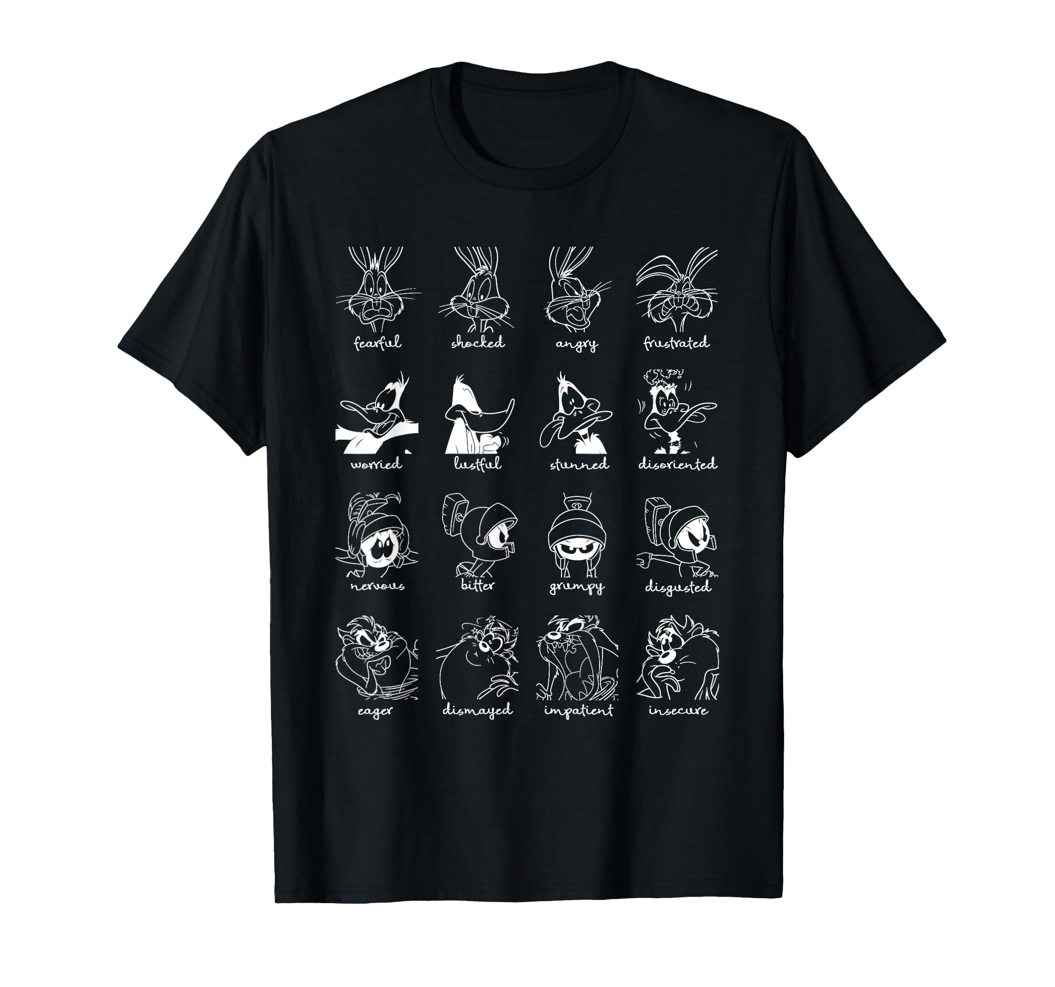 

Sketch Bugs Daffy Marvin Taz Emotions T-shirt