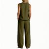 Women's Casual Two Piece Set Sleeveless V Neck Top with Button Detail and Wide Leg Pants with Side Stripe Contrast Trim