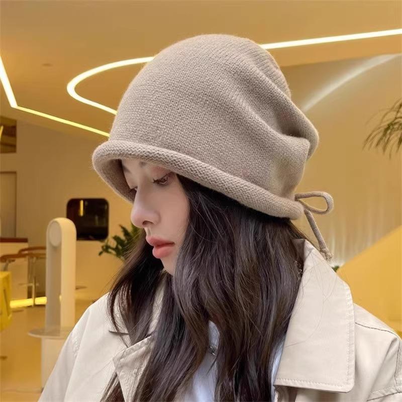 Pile hat women's autumn and winter crimping cold hat retro winter warm knitted hat