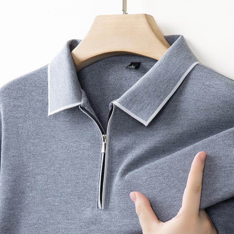 

Чоловіча футболка-поло з лацканами, довгий рукав, осінь, напівблискавка, однотонна, модна, для бізнесу та відпочинку, чоловічий одяг L сірий колір