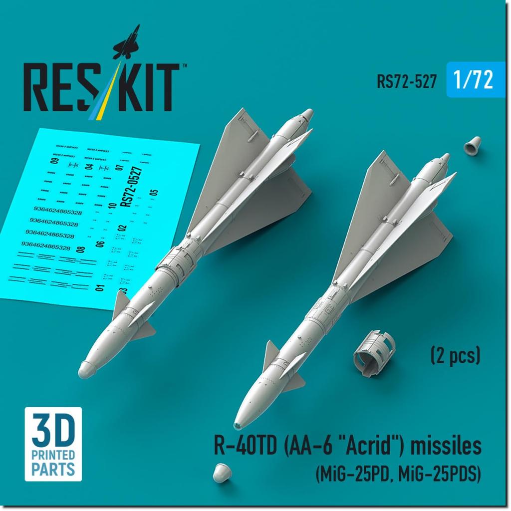 Reskit Acrid Infrared Guided Missile 2pcs Plastic Model Parts 1/72 R-40TD AA-6 Air-to-Air (for MiG-25PD/PDS) RSK72-0527 (Airplane)