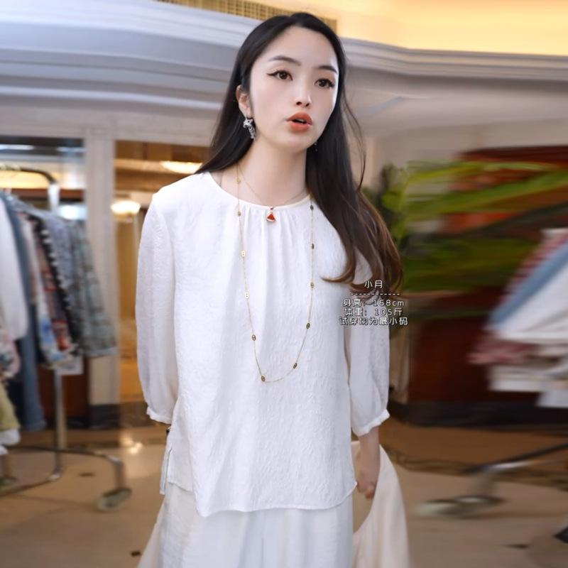 

Шелковая рубашка женское летнее платье новый шелк тутового дерева круглый вырез повседневный рукав три четверти шелковая подкладка XXXL [Recommended 135~ 75kg]