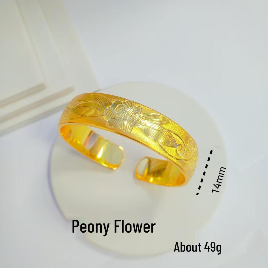 Vietnamese Sa Gold Wide Face CNC Bangle - Fu Lu Gu Xiang Wedding Jewelry