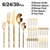6/24/30Pcs Stainless Steel 304 Tableware Gold Cutlery Set Western Bamboo Shaped Handle Knife Fork Spoon Mirror Dinner Set