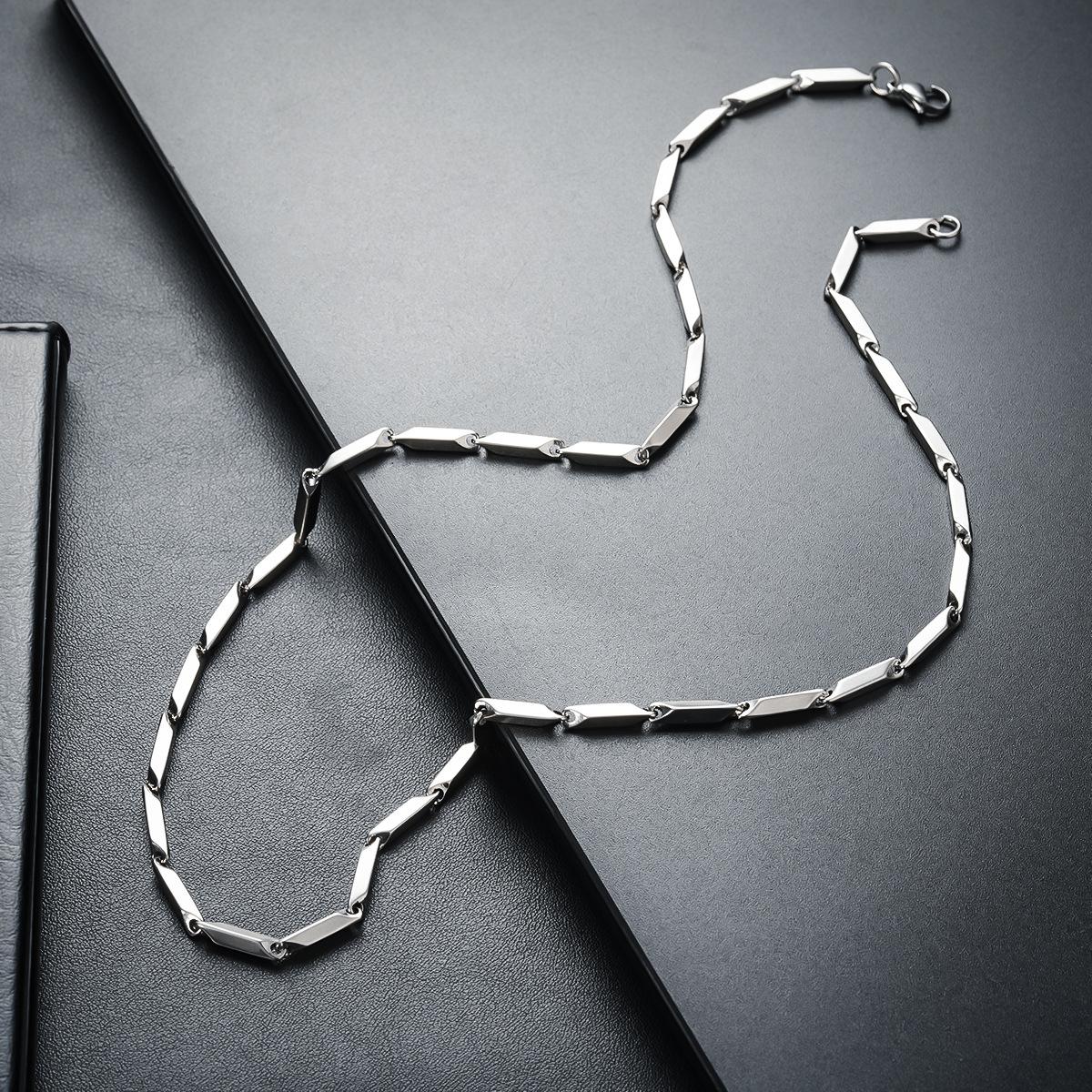 Titanium steel bamboo-shaped diamond necklace for