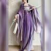 Hanfu Viola Stile Cinese per Donna, Abito HE ZI a Petto e Camicia a Maniche Larghe Ricamata Quotidiana