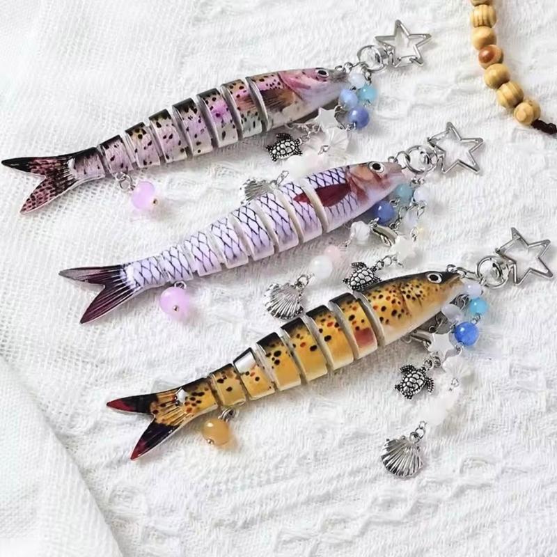 Multicolor Beadwork Fish Key Holder Swimbait Mobile Phone Lanyard Handmade Keyring Decoration Bag Accessory for Women