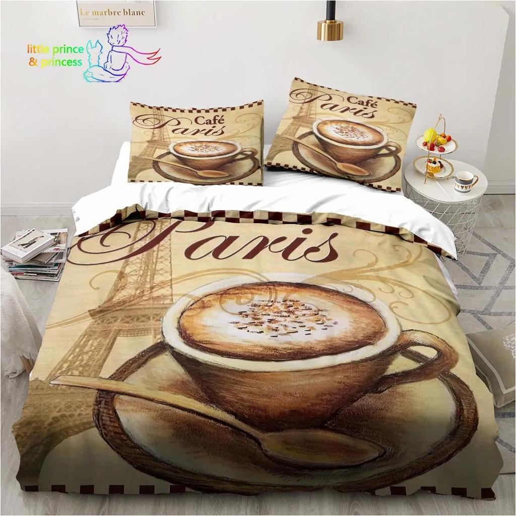 Bettwäsche-Set mit Kaffeemuster, bequemer Bettbezug, Kissenbezug, Kinderzimmerdekoration, Heimtextilien