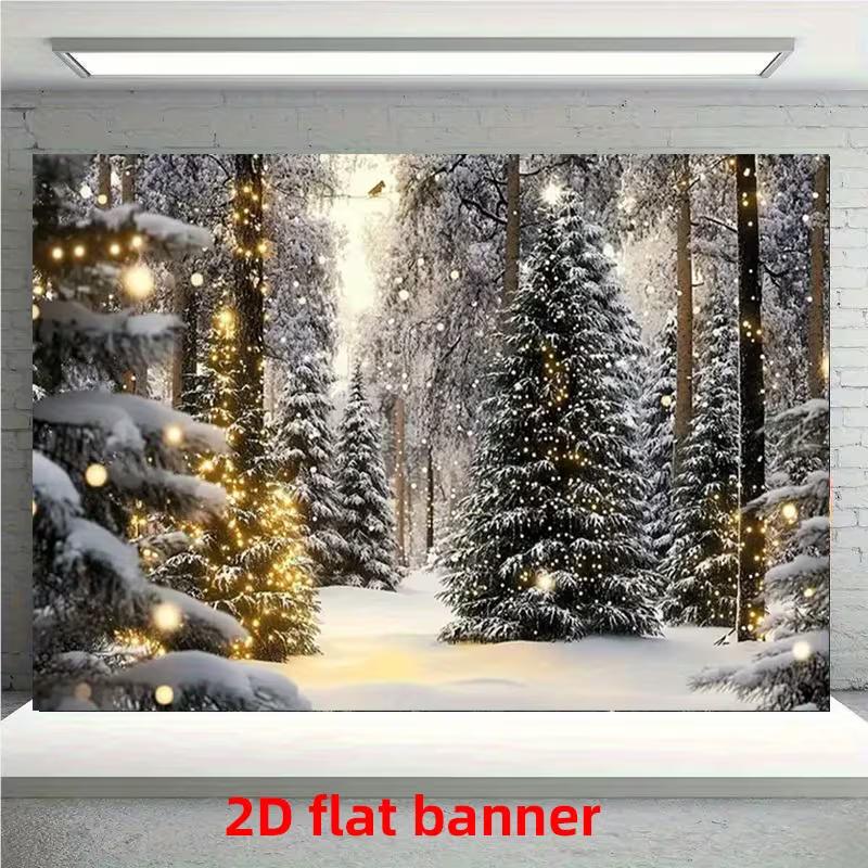 2D Christmas Snowy Forest Backdrop Warm Lights Photography Background