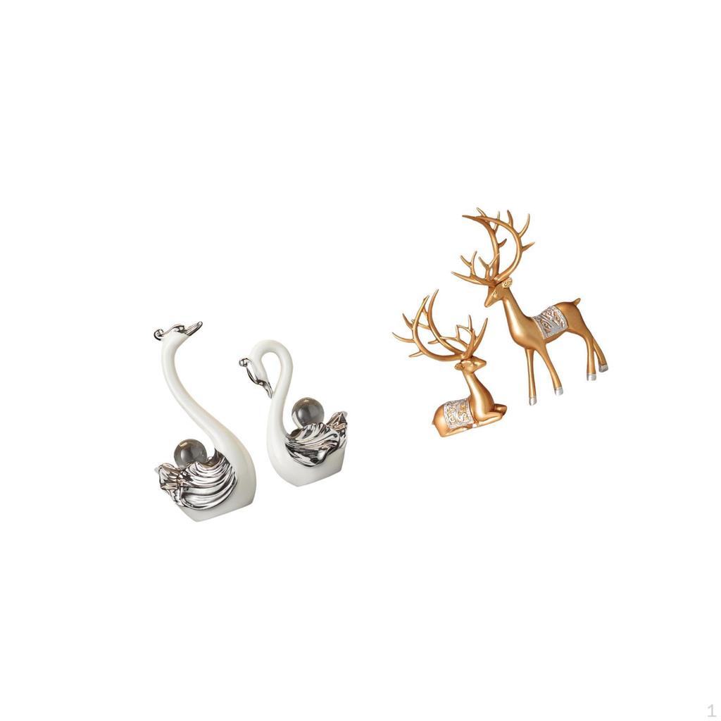 Elegant Porcelain Swan And European Reindeer Figurine Collection Unique Animal Sculptures for Living