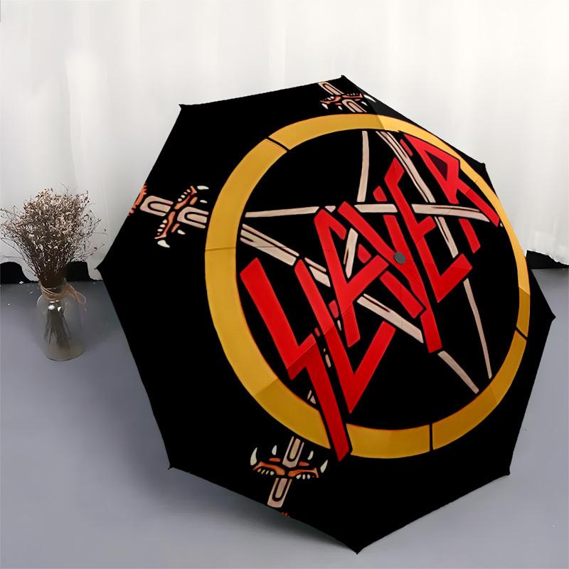 1pc Slayer Band Logo Automatic Personality Umbrella | Portable Foldable 8-Rib Manual Open, Cute Halloween & Christmas Gift for Outdoor, Casual Accesso