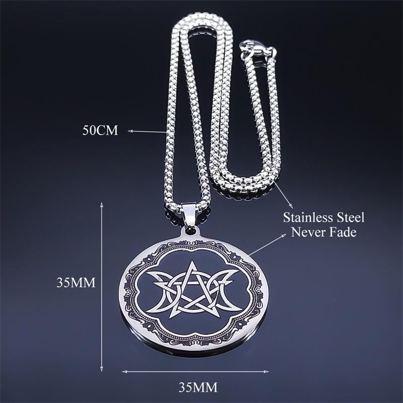 Triple Moon Pentagrams Pendant Necklace Stainless Steel Divination Astrology Necklaces Pagan Jewelry collares para mujer N7756S2