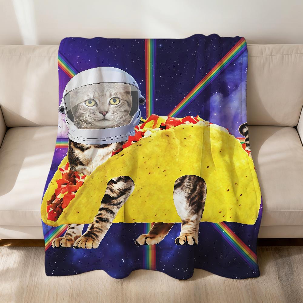 Space Cowboy Cat Meme Dinosaur Abstract Funny Pizza Flannel Soft Warm Plush Blanket Sofa Living Room Hogar Bed Gift Car Portable