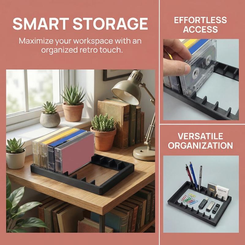 Plastic Cassette Tape Organizer Black Rack 8 10 Slot Music Tape Storage Lightweight Holder for Home Office Use