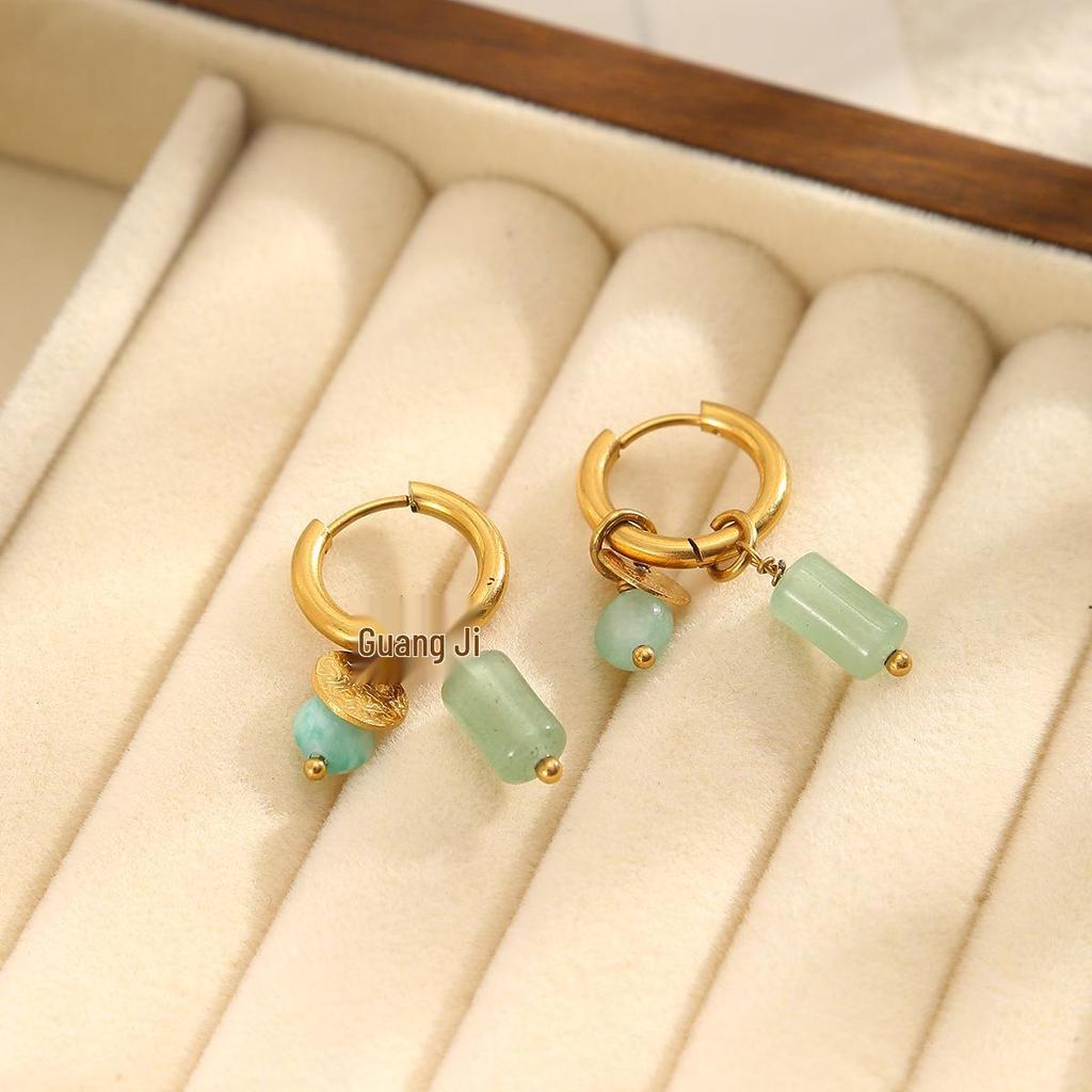 Elegant Natural Stone Beaded Earrings - Versatile, Stylish Stainless Steel Clips