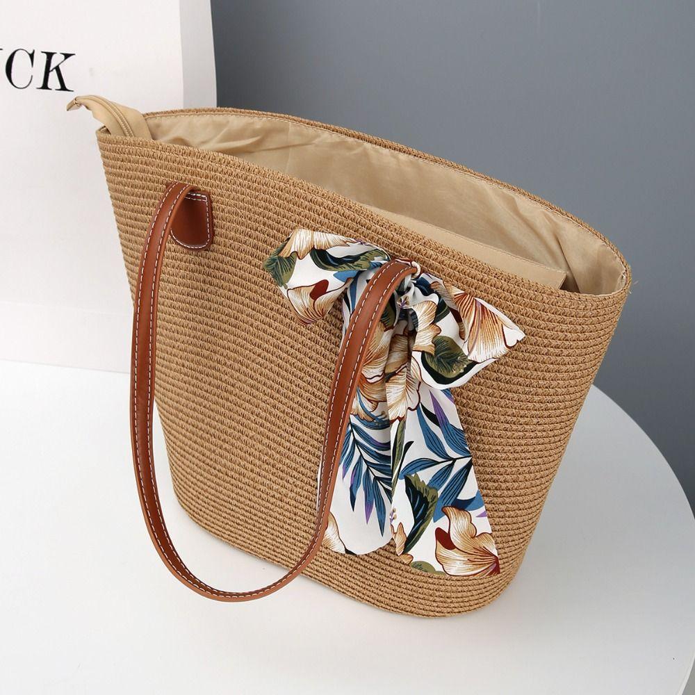 Sun Protection Straw Beach Hat Large Capacity Tote Bag Portable Beach Bag Travel Outdoors
